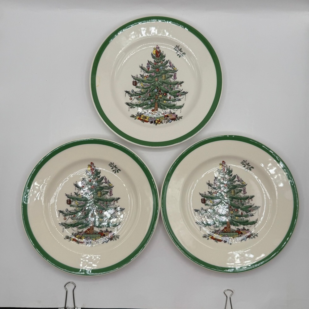 Spode Christmas Tree Salad Plates 8in Cream Green Set of 3 S3324-A6 Holiday